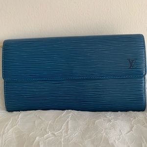 Auth LOUIS VUITTON Credit Long Bifold Wallet Epi Leather Blue